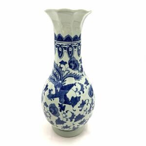 China Blue Fine Porcelain for Seymour Mann Asian Dragon Floral Vase 15.5" Tall